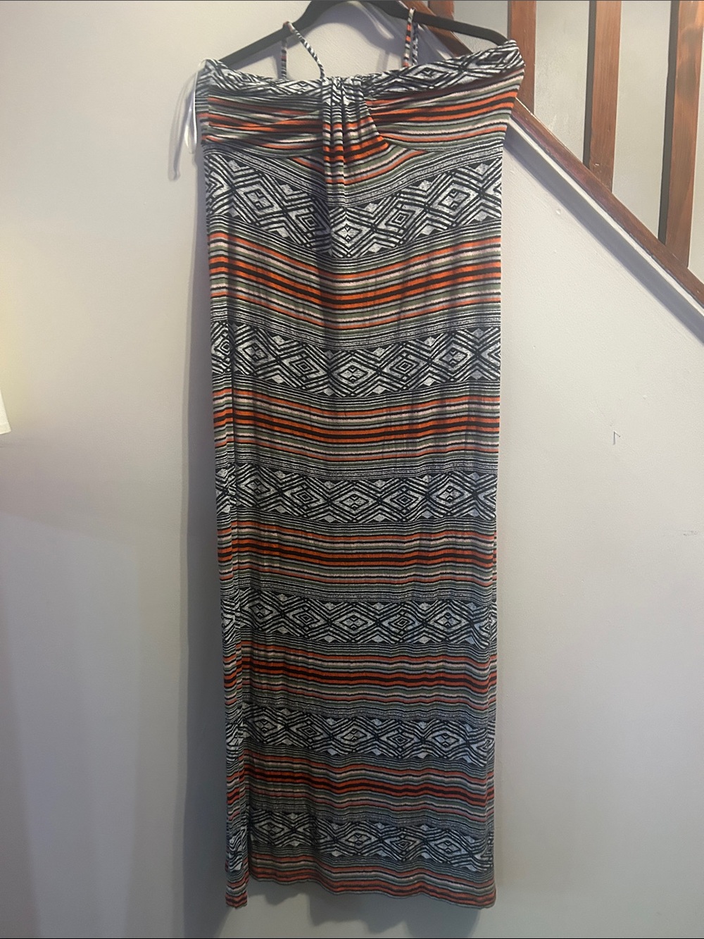 Aztec Stripe Maxi Skirt - Black, White & Orange